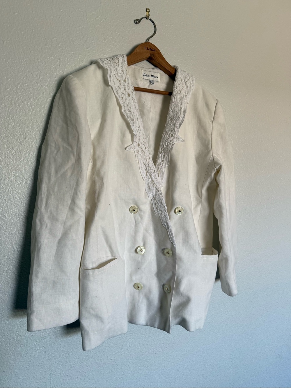 Vintage White Linen & Lace Double Breasted Jacket - Picture 2 of 11